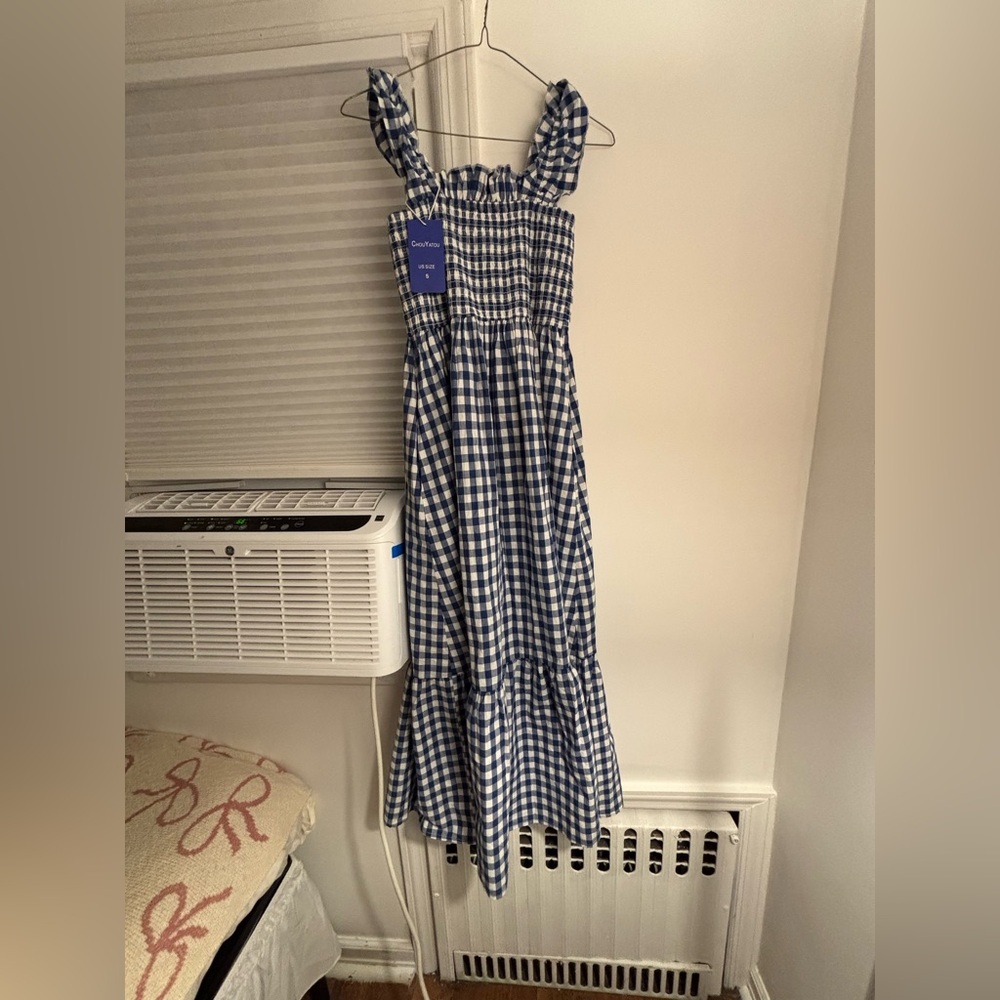 Chic Blue and White Gingham Maxi Dress